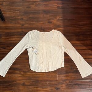 Boot Born Cream Long Sleeve Scoop-Neck Ribbed Tee